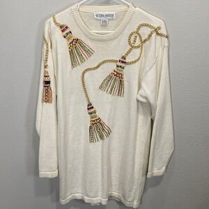 Victoria Harbour beaded tassel sweater‎ white